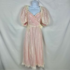 Vintage Dance Allure Lace Overlay Puff Sleeve Party Dress XXS/XS Union Made